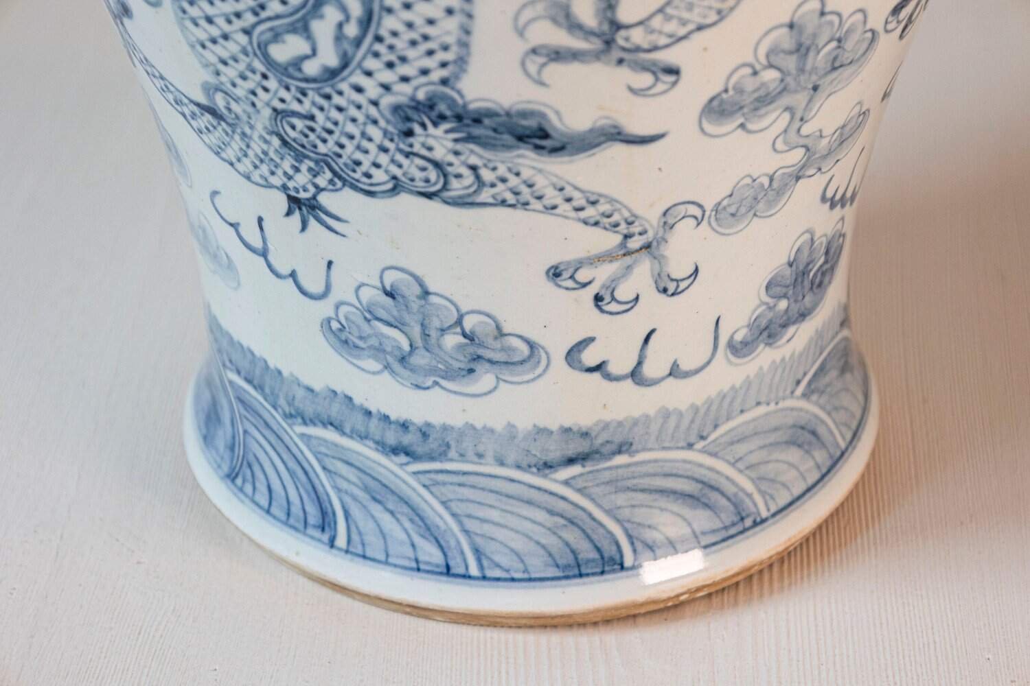 Chinese Export 20th Century Blue and White Porcelain Vase with Dragon Motifs - JAA