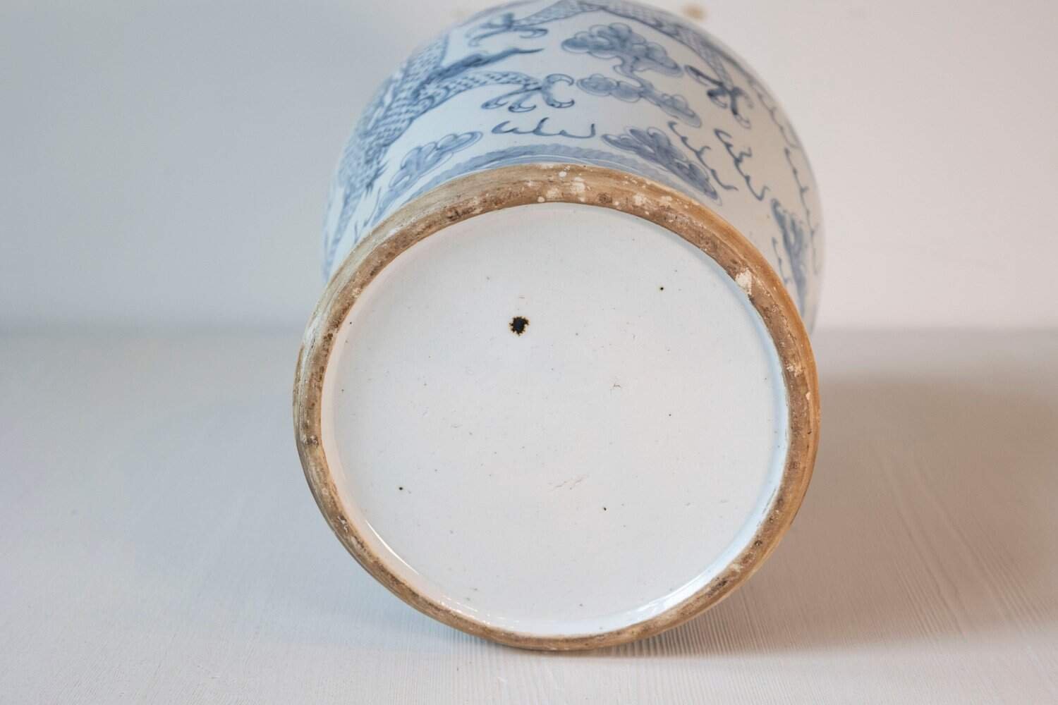 Chinese Export 20th Century Blue and White Porcelain Vase with Dragon Motifs - JAA