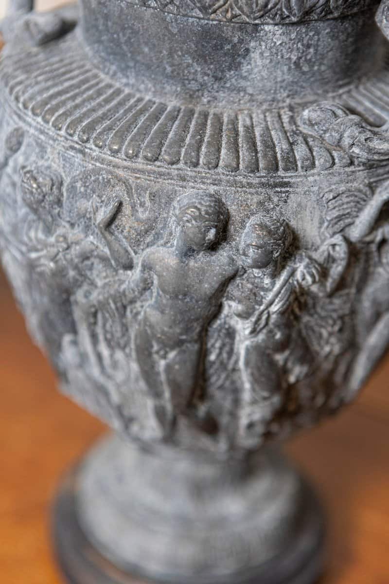 French 19th Century Neoclassical Pair of Baluster Urns with Low-Relief Décor - JAA