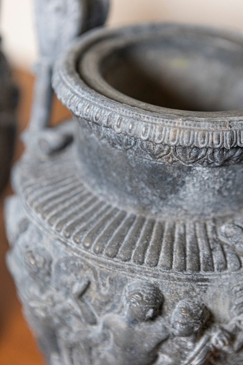 French 19th Century Neoclassical Pair of Baluster Urns with Low-Relief Décor - JAA