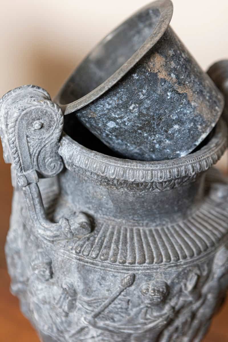 French 19th Century Neoclassical Pair of Baluster Urns with Low-Relief Décor - JAA