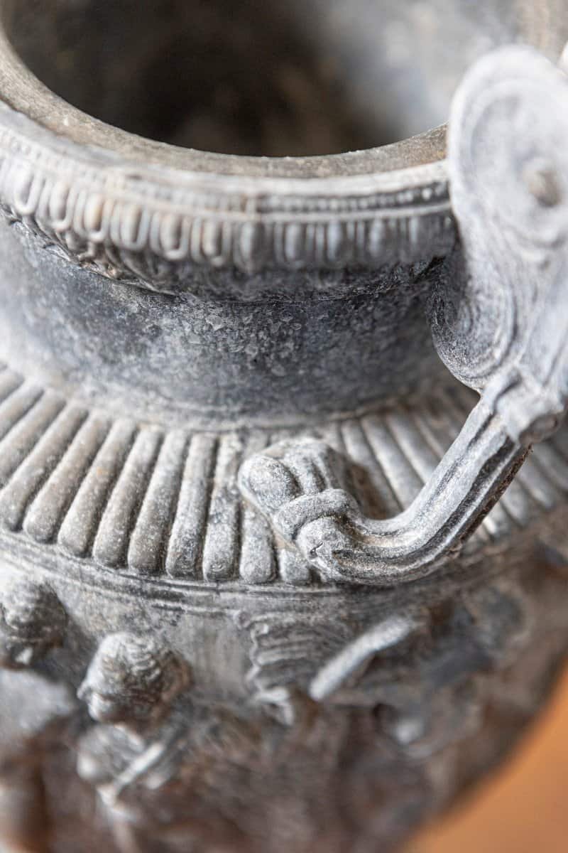 French 19th Century Neoclassical Pair of Baluster Urns with Low-Relief Décor - JAA