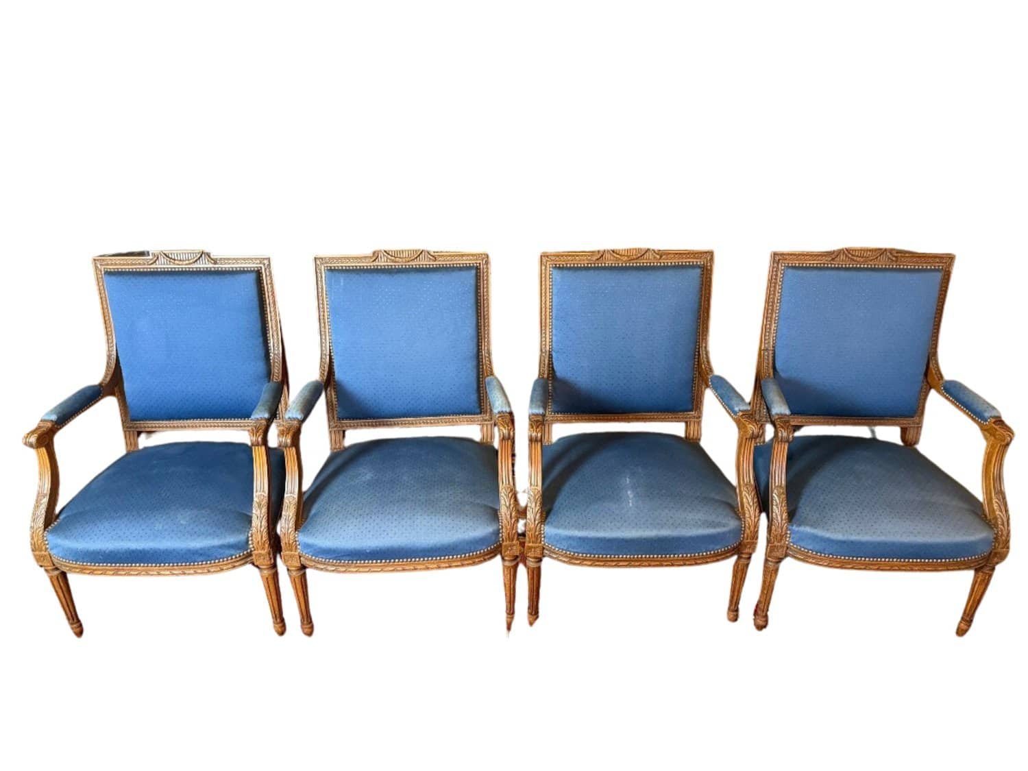 Set Of Four Louis XVI Style Armchairs In Natural Wood