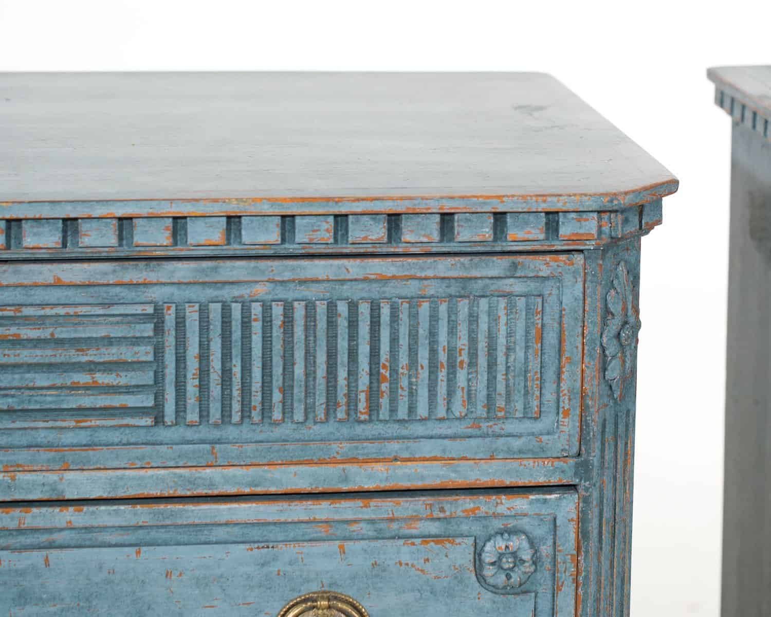 ON HOLD - Swedish Early 20th Century Blue-Painted Commodes, Pair - JAA