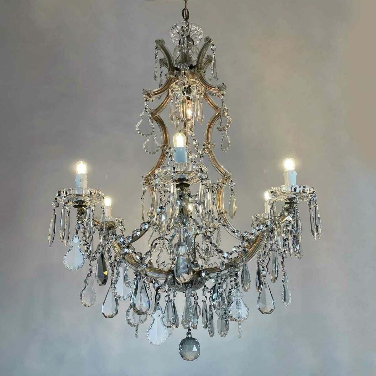 Italian Crystal Seven-light Chandelier Maria Theresa Style 1950s - JAA