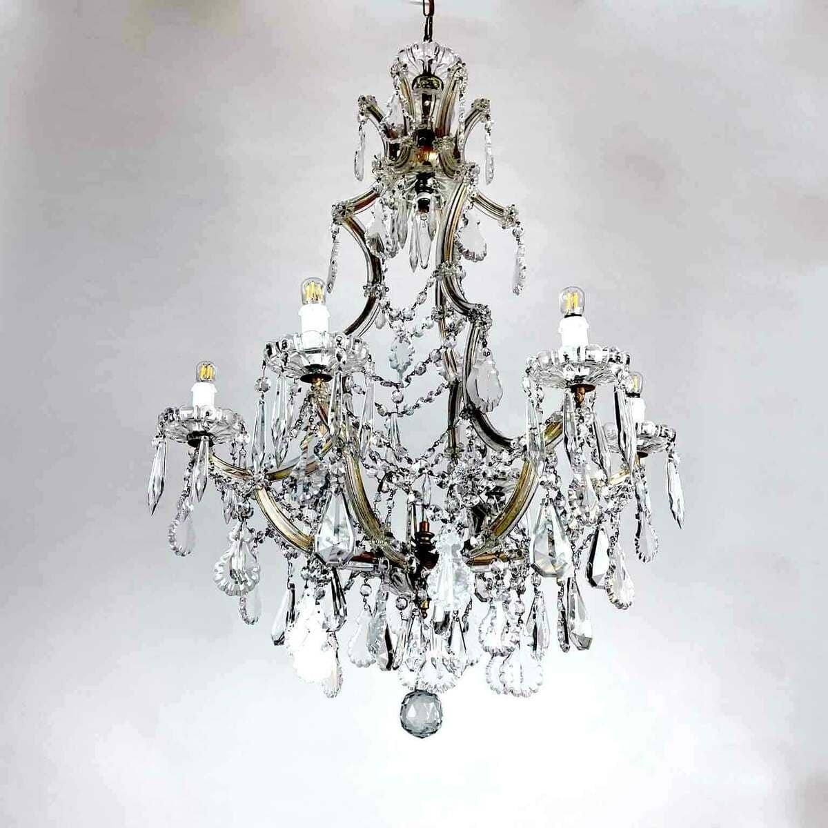Italian Crystal Seven-light Chandelier Maria Theresa Style 1950s - JAA