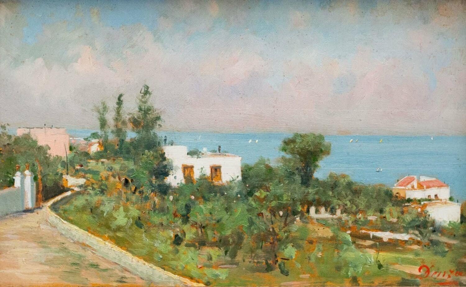 Ciro Denza, Series Of Four Coastal Views And Landscapes, Oil On Panel, Late 19th - Early 20th - JAA