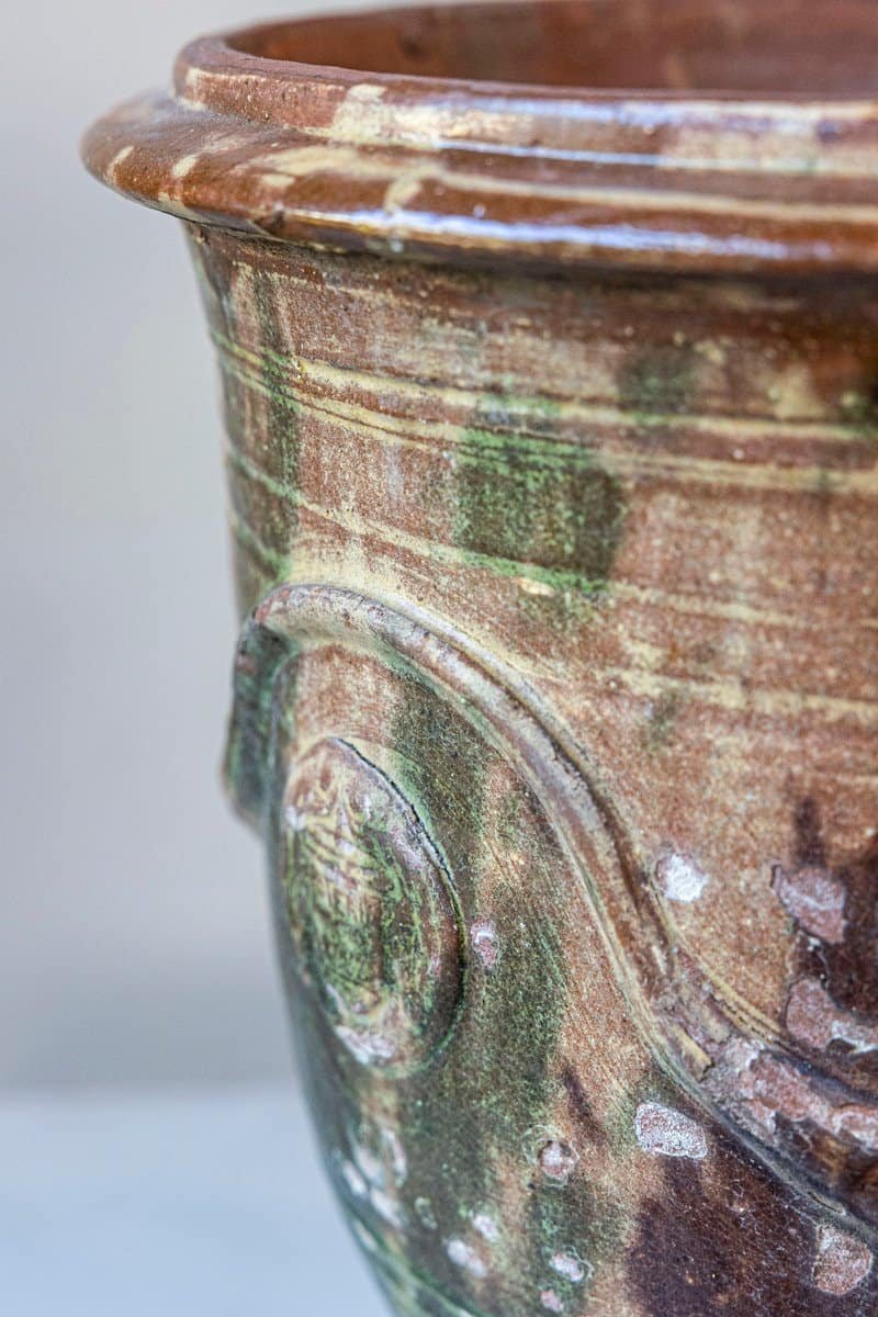 French 19th Century Pair of Anduze Jars with Brown and Green Glaze and Swags - JAA