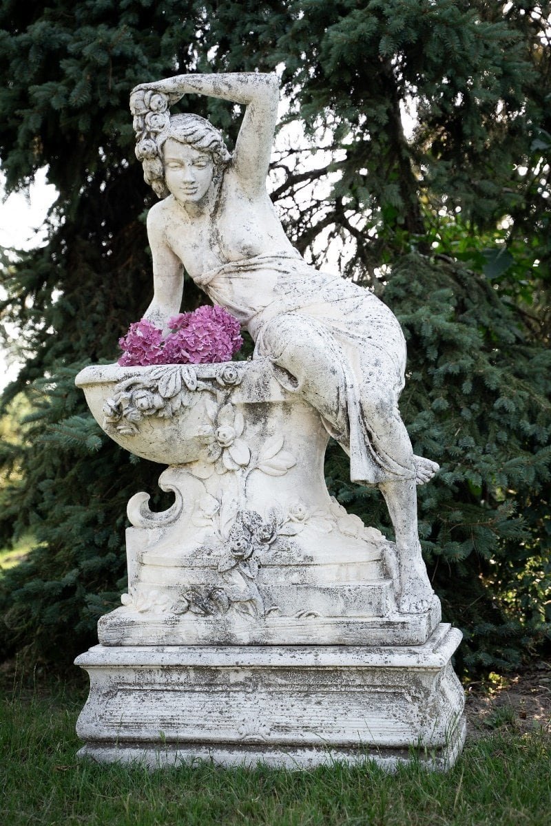 Italian 1930s Liberty-Style Marble-Grit Sculptural Fountain with Seated Female Figure - JAA