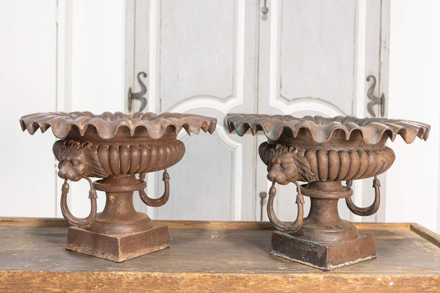 French 19th Century Pair of Cast Iron Urns - JAA