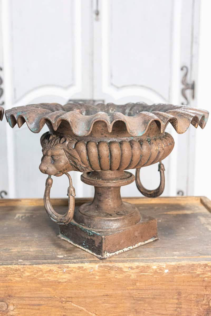 French 19th Century Pair of Cast Iron Urns - JAA