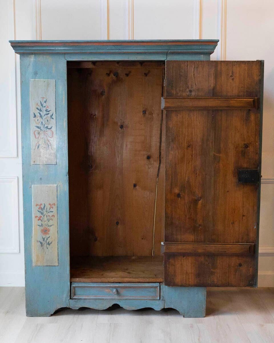 Tyrolean Late 18th Century Painted Pine Armoire with Original Folk Art Finish, Dated 1793 - JAA