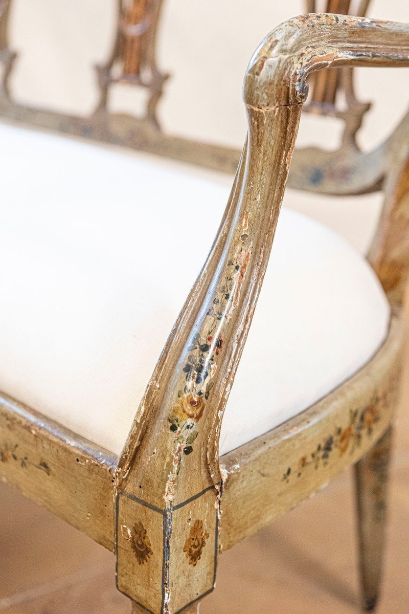 Venetian Late 18th Century Painted and Gilt Sofa with Floral and Lyre Motifs - JAA