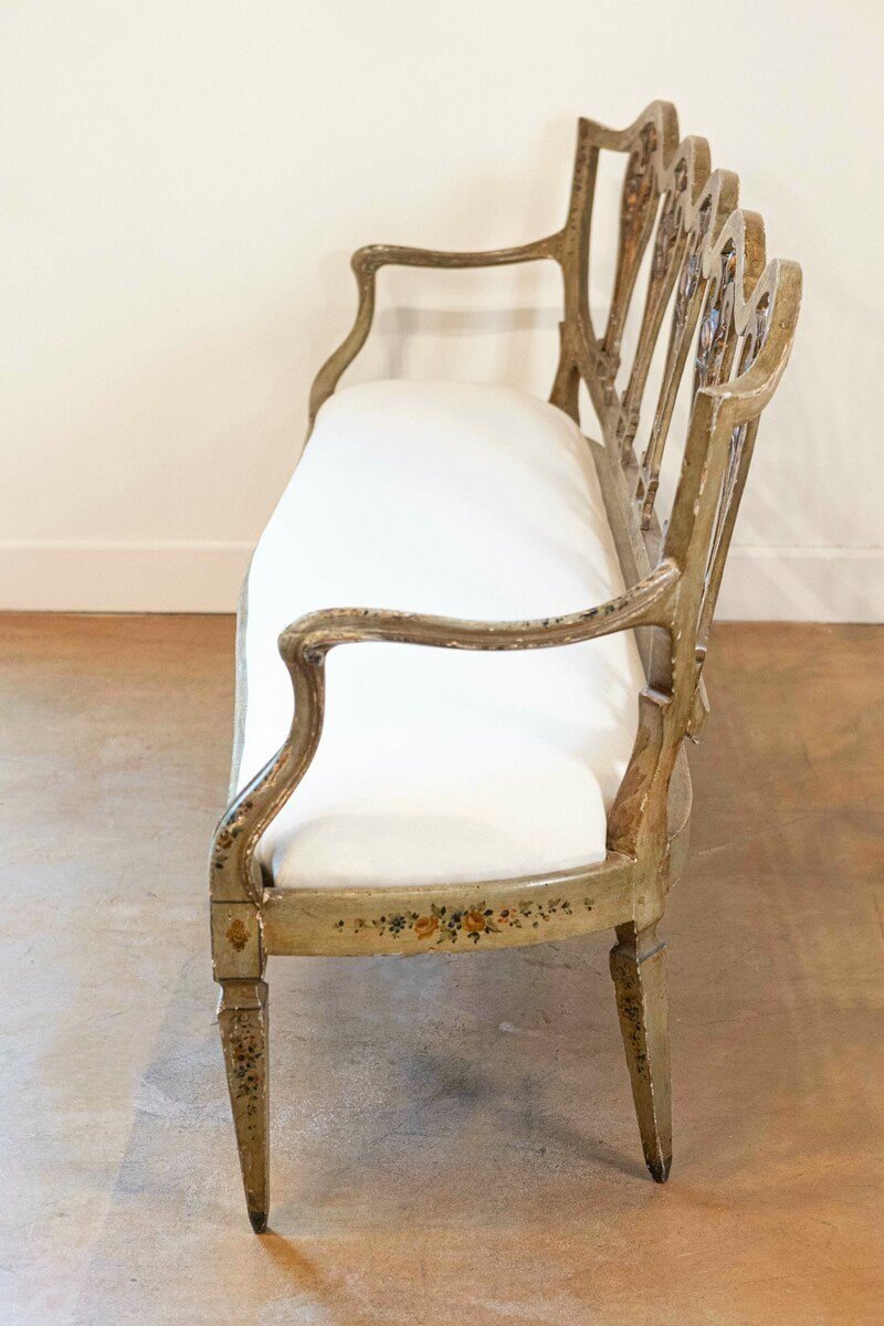 Venetian Late 18th Century Painted and Gilt Sofa with Floral and Lyre Motifs - JAA