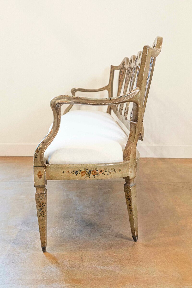 Venetian Late 18th Century Painted and Gilt Sofa with Floral and Lyre Motifs - JAA
