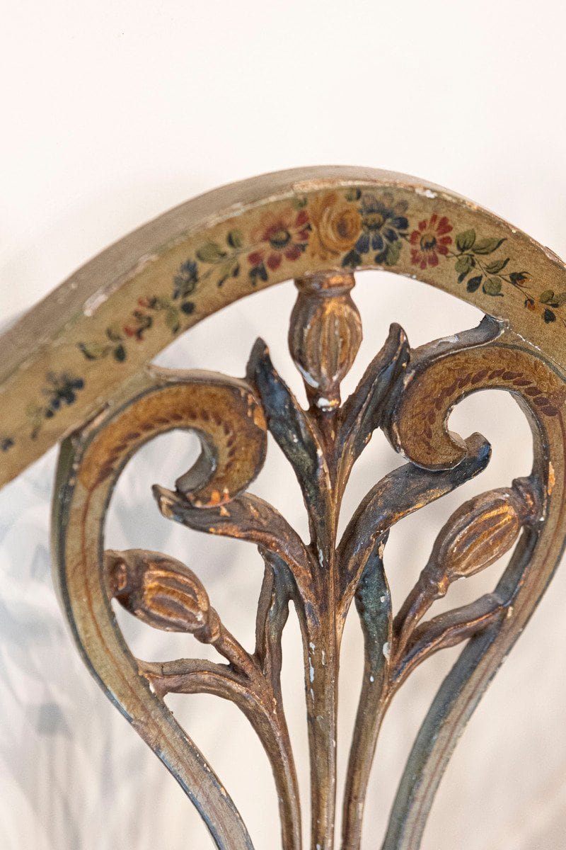 Venetian Late 18th Century Painted and Gilt Sofa with Floral and Lyre Motifs - JAA