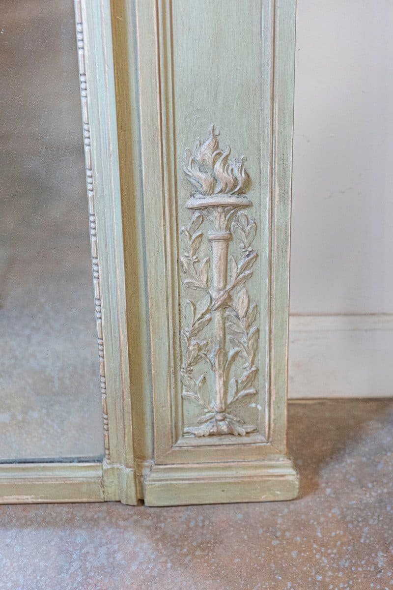 French 1870s Napoléon III Period Painted Trumeau Mirror with Floral Oil Painting - JAA