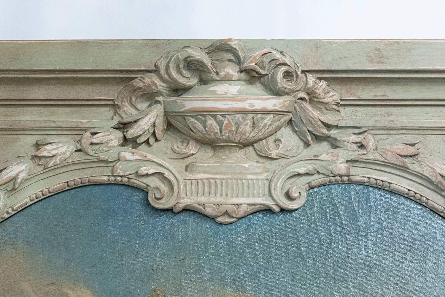 French 1870s Napoléon III Period Painted Trumeau Mirror with Floral Oil Painting - JAA