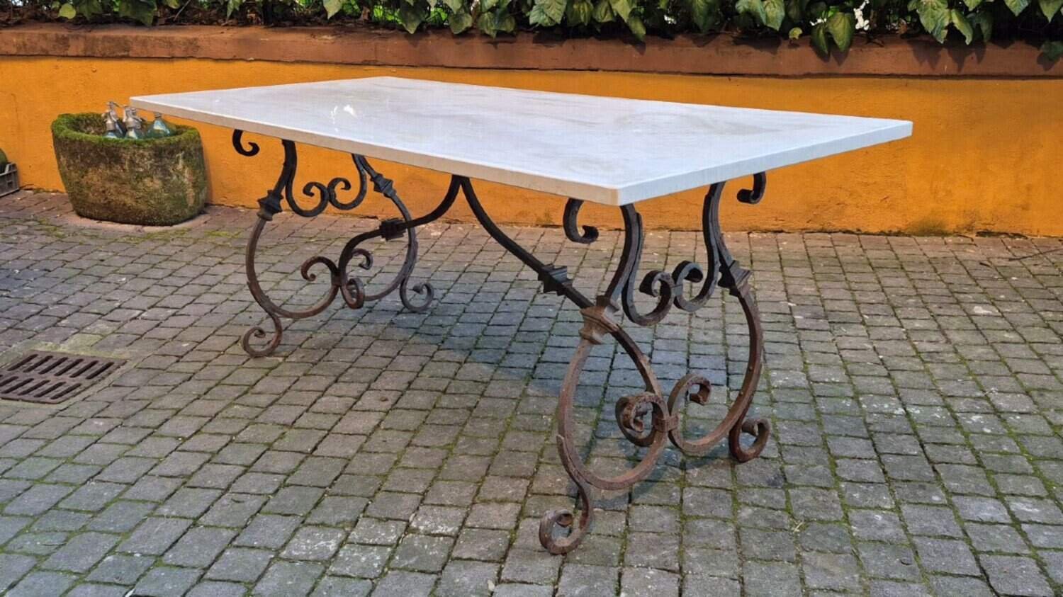 Italian 18th Century Wrought Iron and Marble Table - JAA
