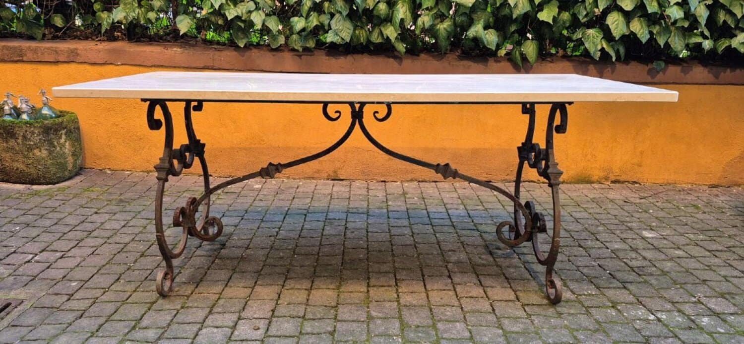 Italian 18th Century Wrought Iron and Marble Table - JAA