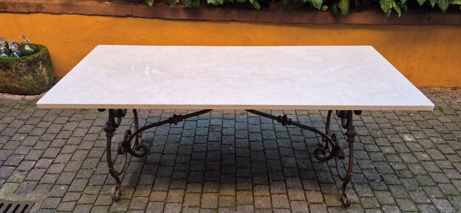 Italian 18th Century Wrought Iron and Marble Table - JAA