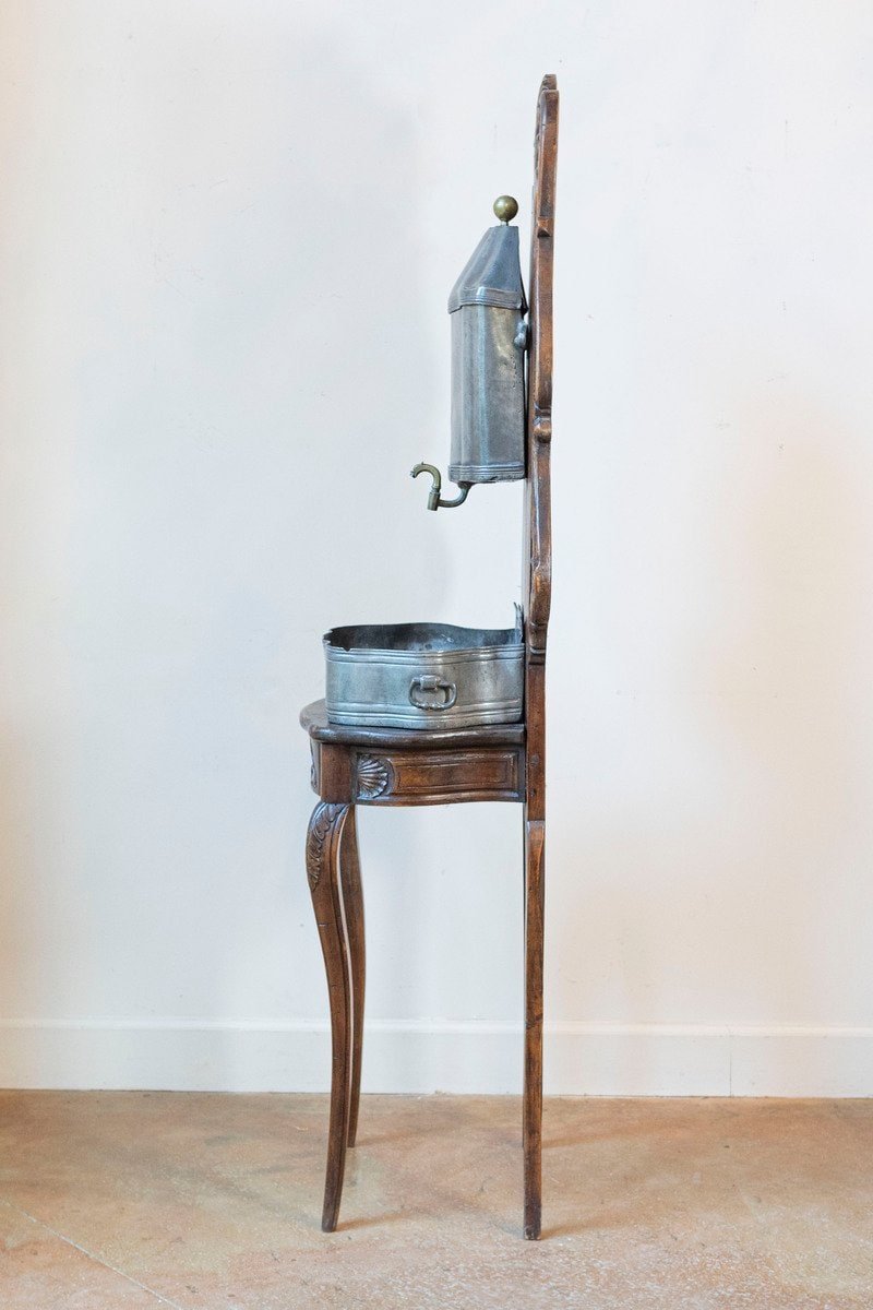 French 18th Century Louis XV Period Pewter Lavabo Mounted on Walnut Stand - JAA