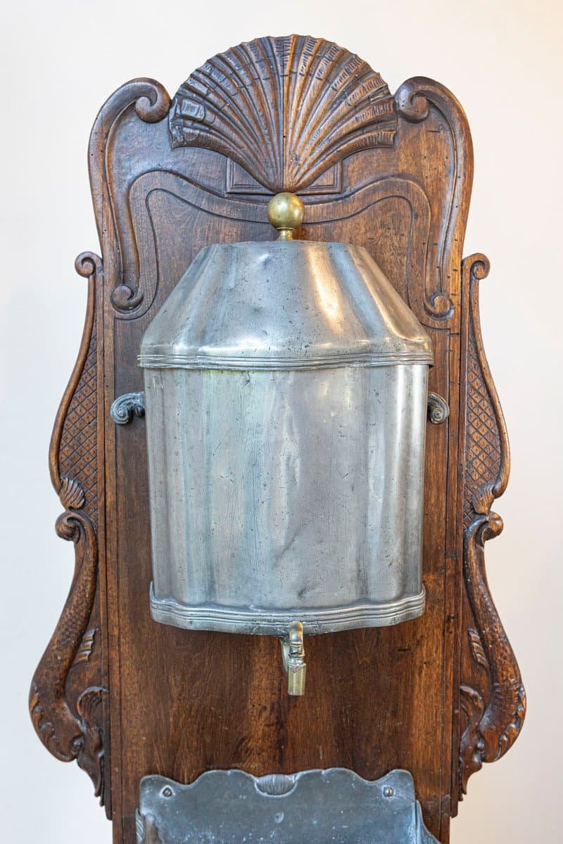 French 18th Century Louis XV Period Pewter Lavabo Mounted on Walnut Stand - JAA