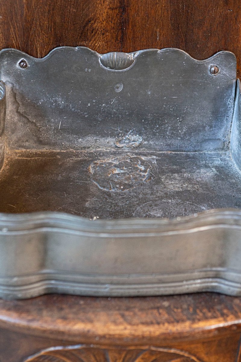 French 18th Century Louis XV Period Pewter Lavabo Mounted on Walnut Stand - JAA