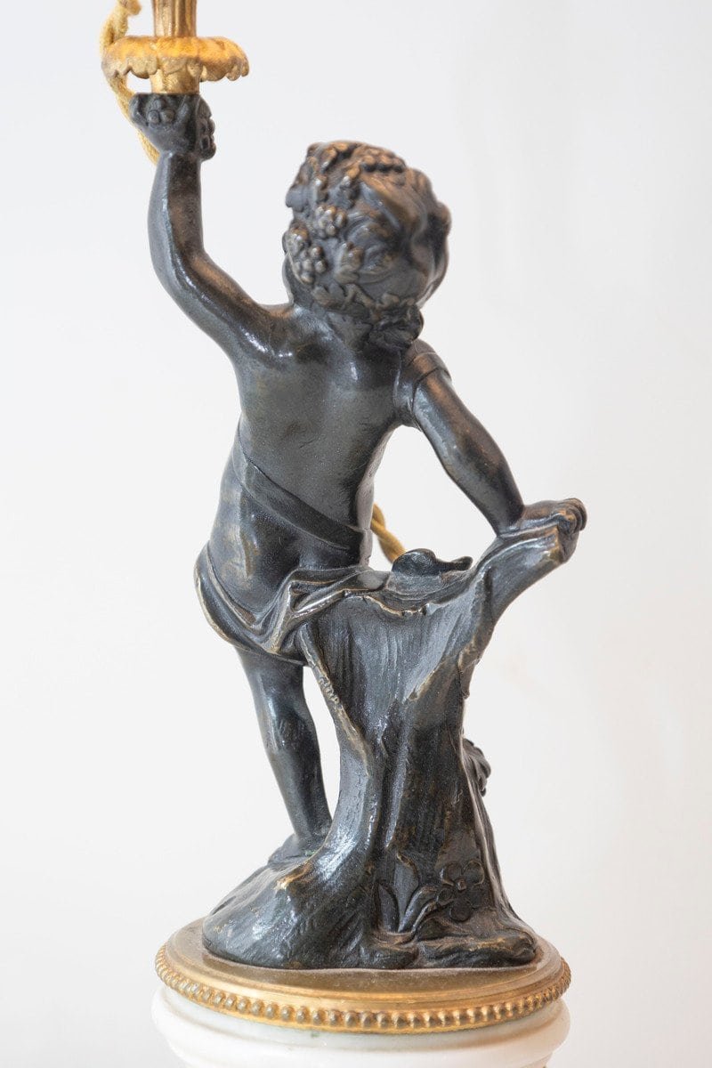 Pair of French 19th Century Neoclassical Style Marble and Bronze Putti Lamps - JAA