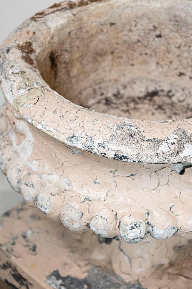 English 1900s Edwardian Period Pair of Reconstituted Stone Urns with Lion Heads - JAA