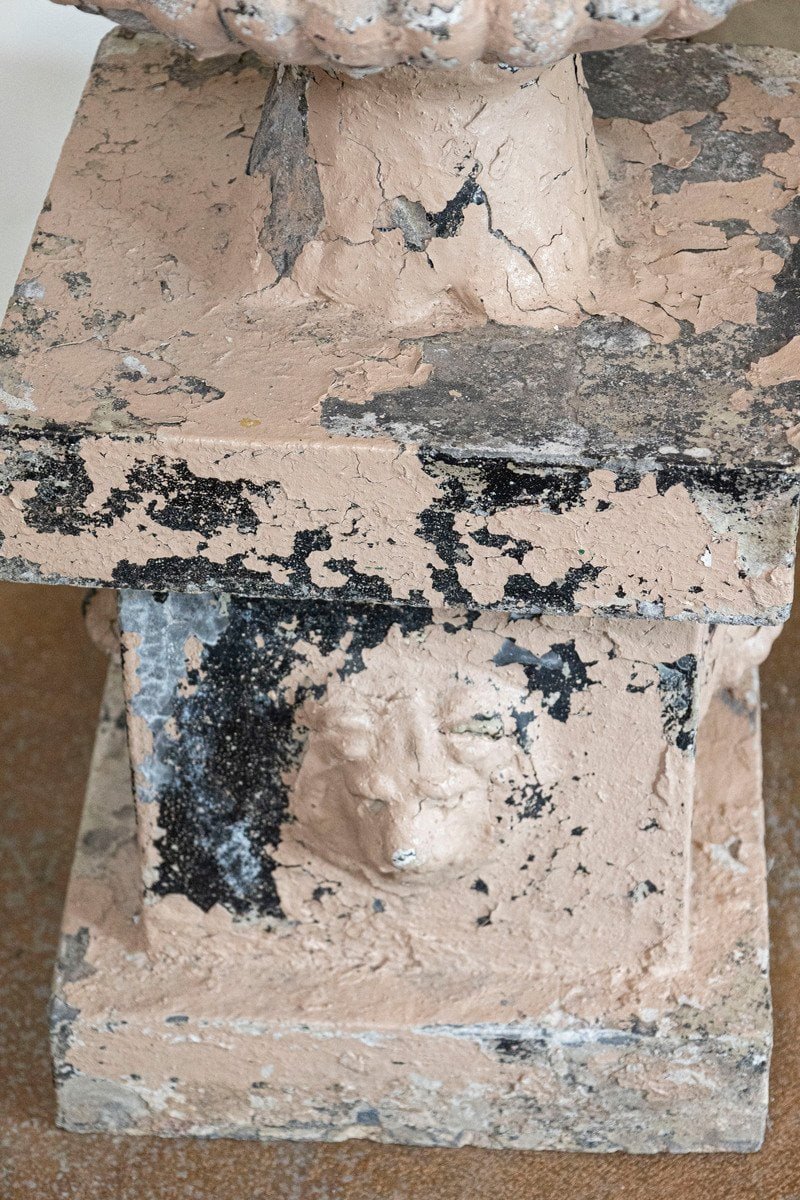 English 1900s Edwardian Period Pair of Reconstituted Stone Urns with Lion Heads - JAA