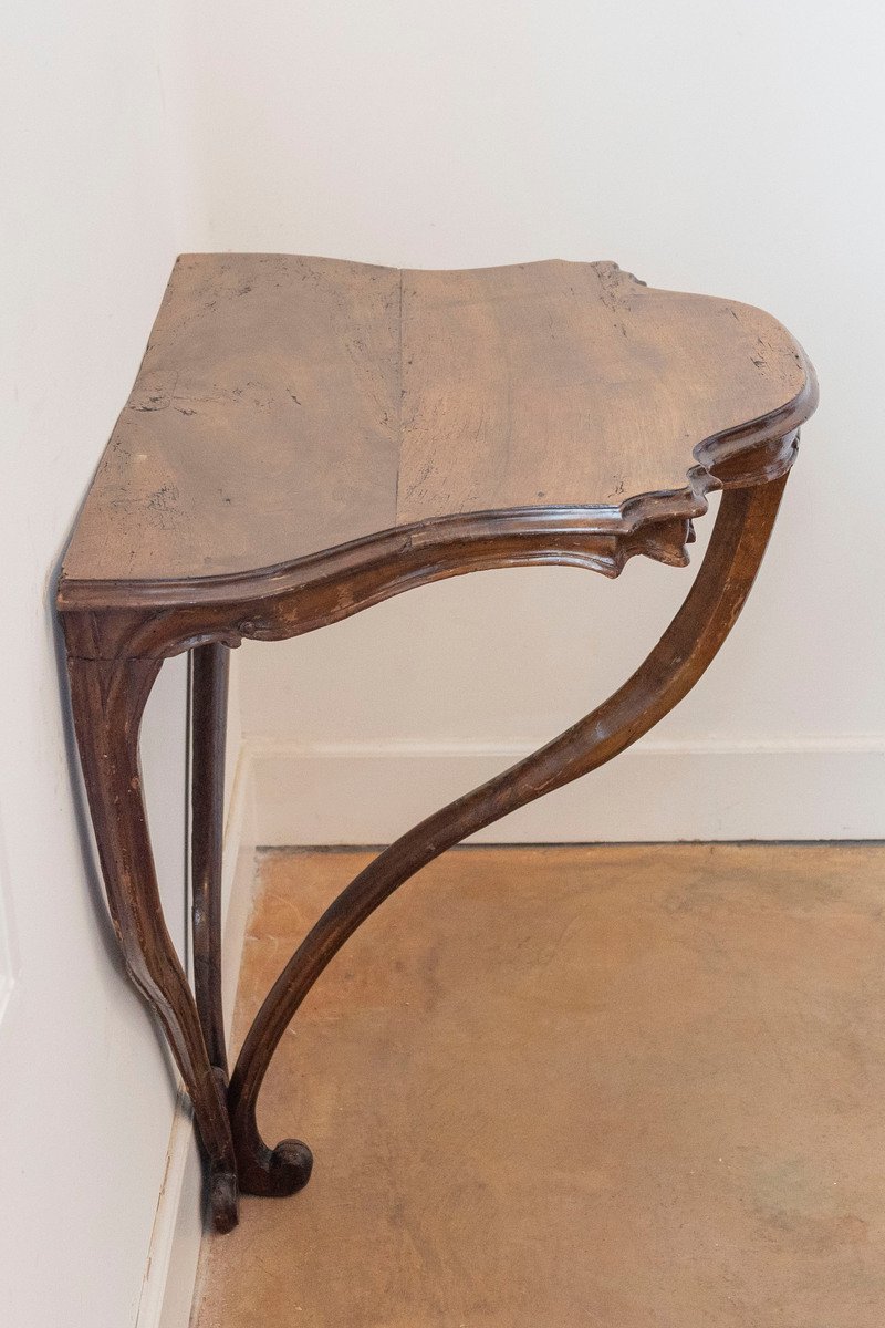 Italian Rococo Late 18th Century Walnut Console Table with Authentic Patina - JAA