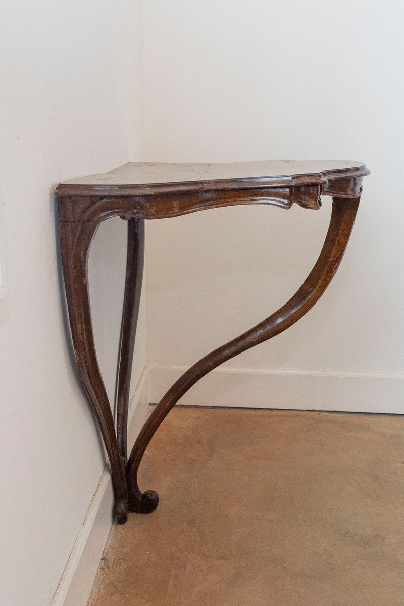 Italian Rococo Late 18th Century Walnut Console Table with Authentic Patina - JAA