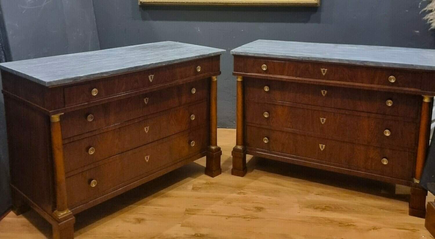 ON HOLD - Pair Of Walnut Empire Chests Of Drawers 1810 With Marble Tops - JAA
