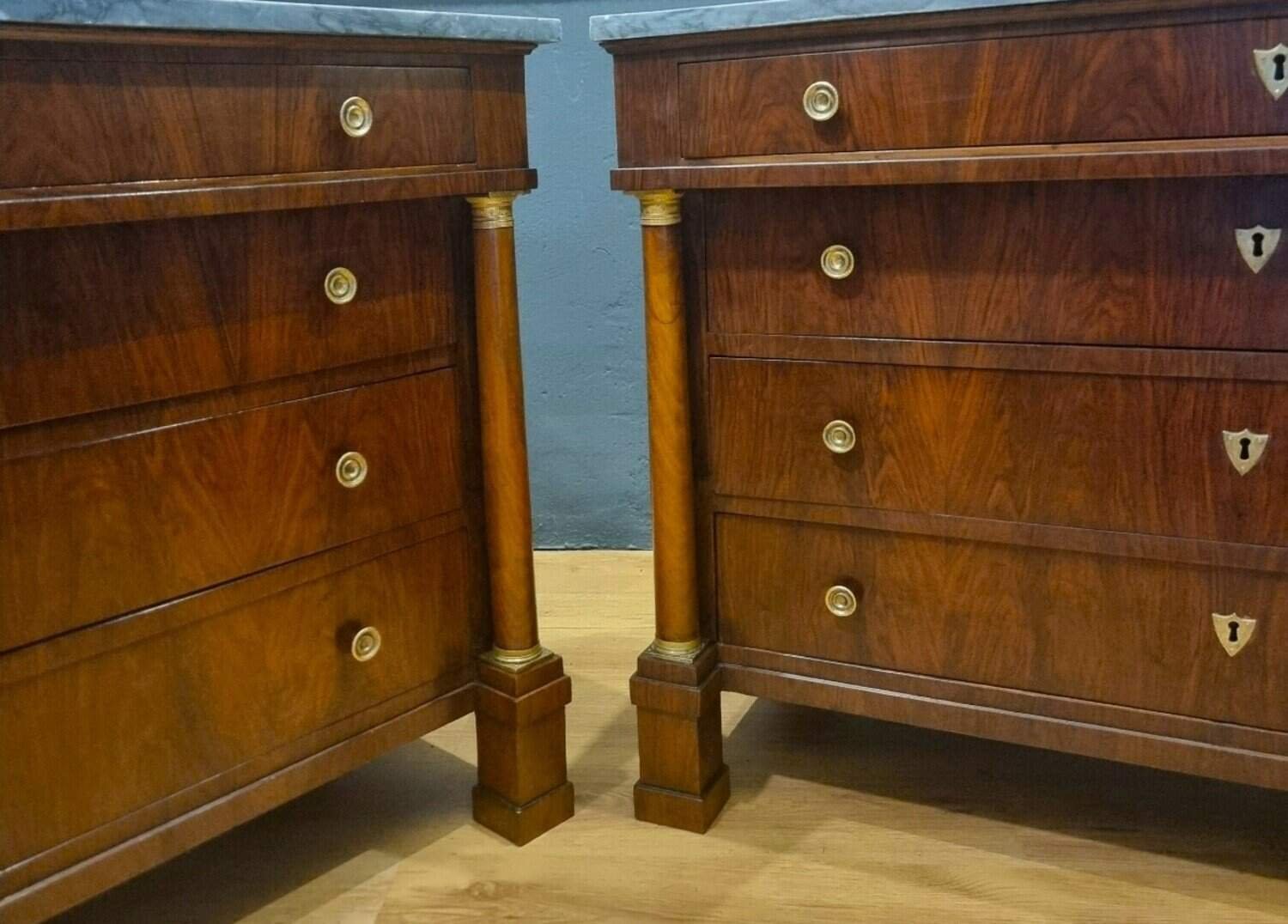 ON HOLD - Pair Of Walnut Empire Chests Of Drawers 1810 With Marble Tops - JAA
