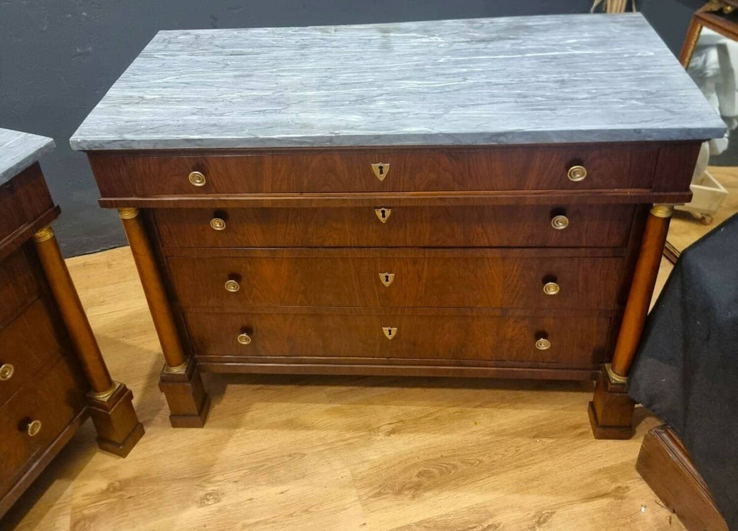 ON HOLD - Pair Of Walnut Empire Chests Of Drawers 1810 With Marble Tops - JAA