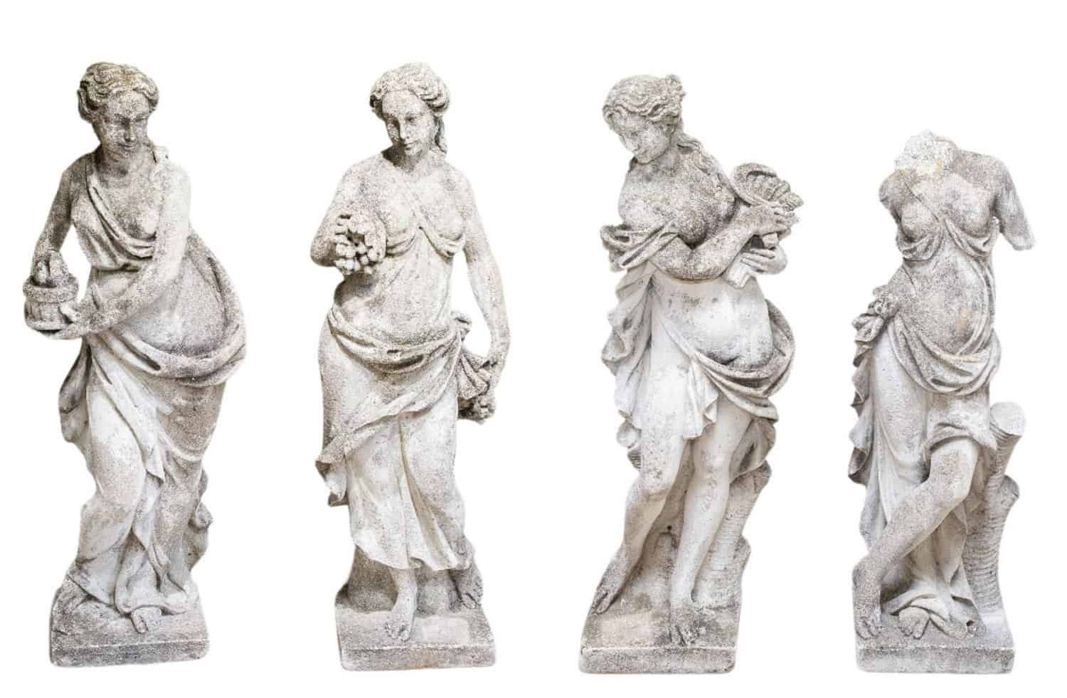 Italian 1930s Set of Four Neoclassical Grit Composite Garden Sculptures Depicting the Four Seasons
