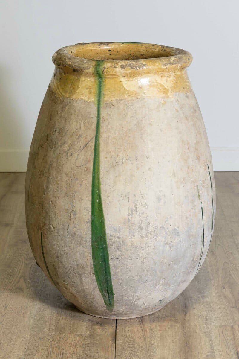 French 18th Century Provincial Olive Oil Biot Jar with Yellow and Green Glaze - JAA