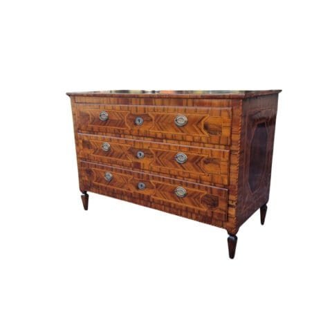 Modenese 18th-century Louis XVI walnut chest of drawers with various woods and inlays