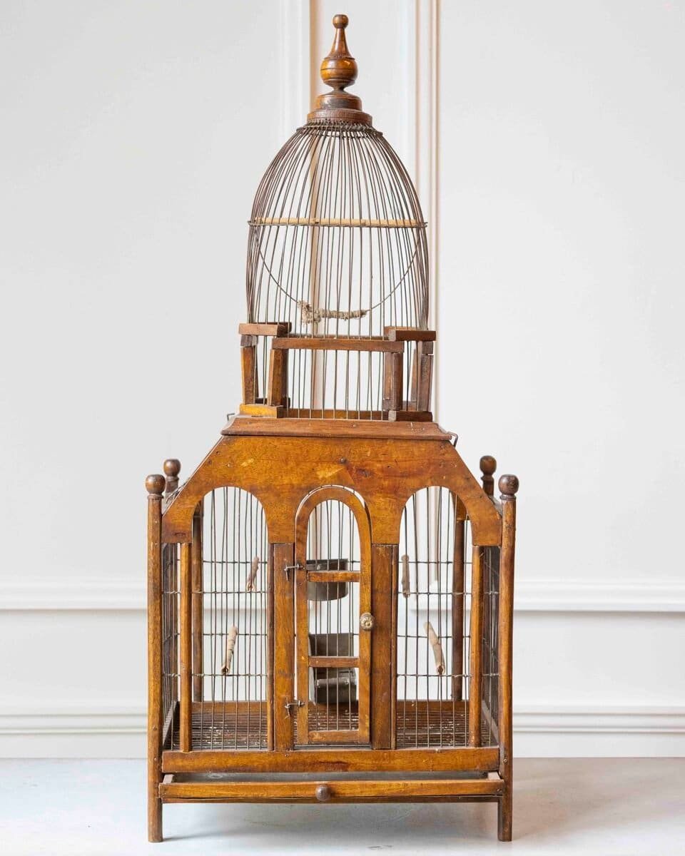 French 19th Century Architectural Pagoda-Form Birdcage with Original Patina - JAA