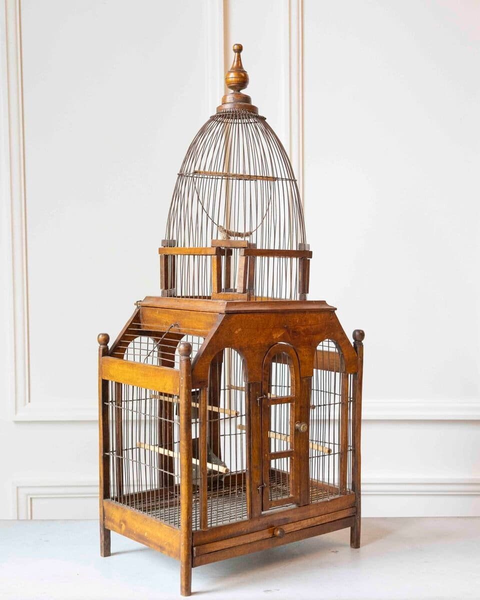 French 19th Century Architectural Pagoda-Form Birdcage with Original Patina - JAA