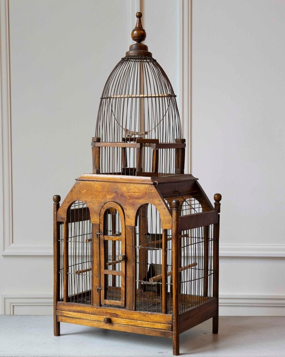 French 19th Century Architectural Pagoda-Form Birdcage with Original Patina - JAA