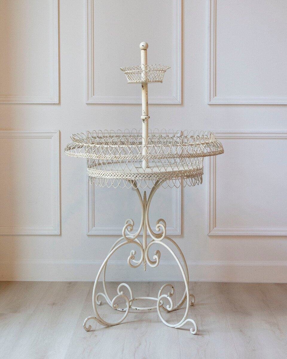 French Early 20th Century Wrought Iron Two-Tier Planter with Braided Wire Details - JAA