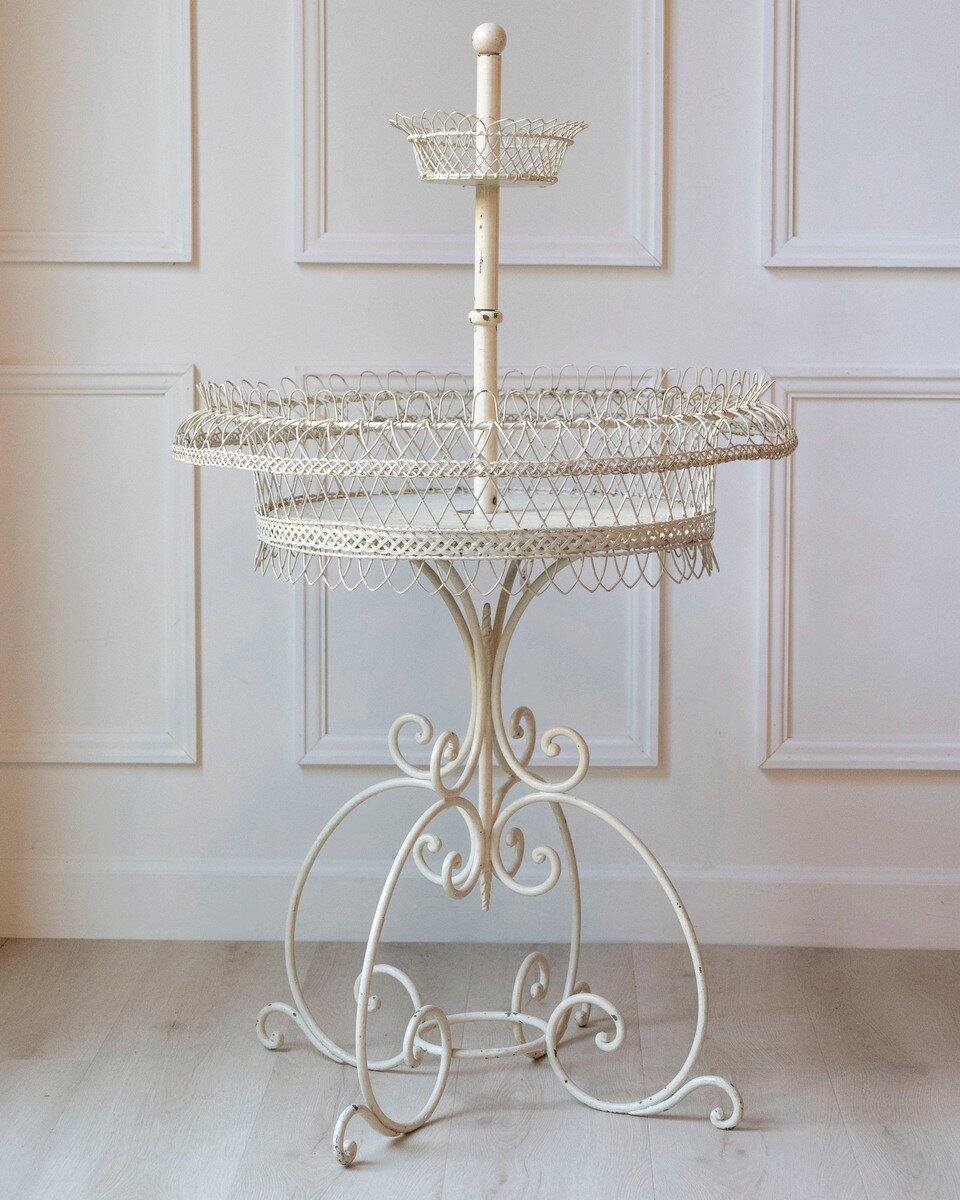 French Early 20th Century Wrought Iron Two-Tier Planter with Braided Wire Details - JAA