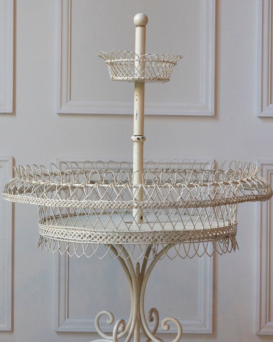 French Early 20th Century Wrought Iron Two-Tier Planter with Braided Wire Details - JAA