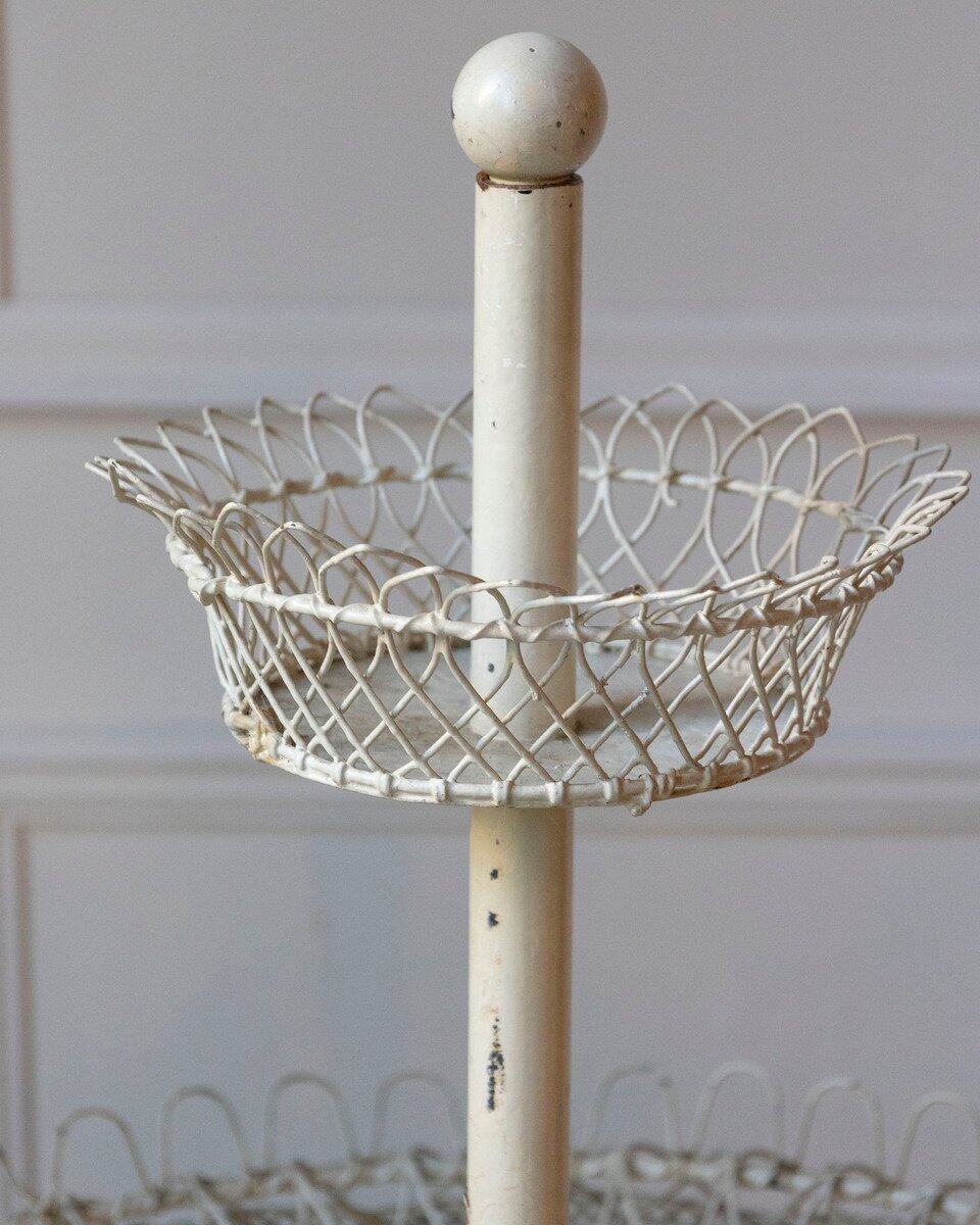 French Early 20th Century Wrought Iron Two-Tier Planter with Braided Wire Details - JAA