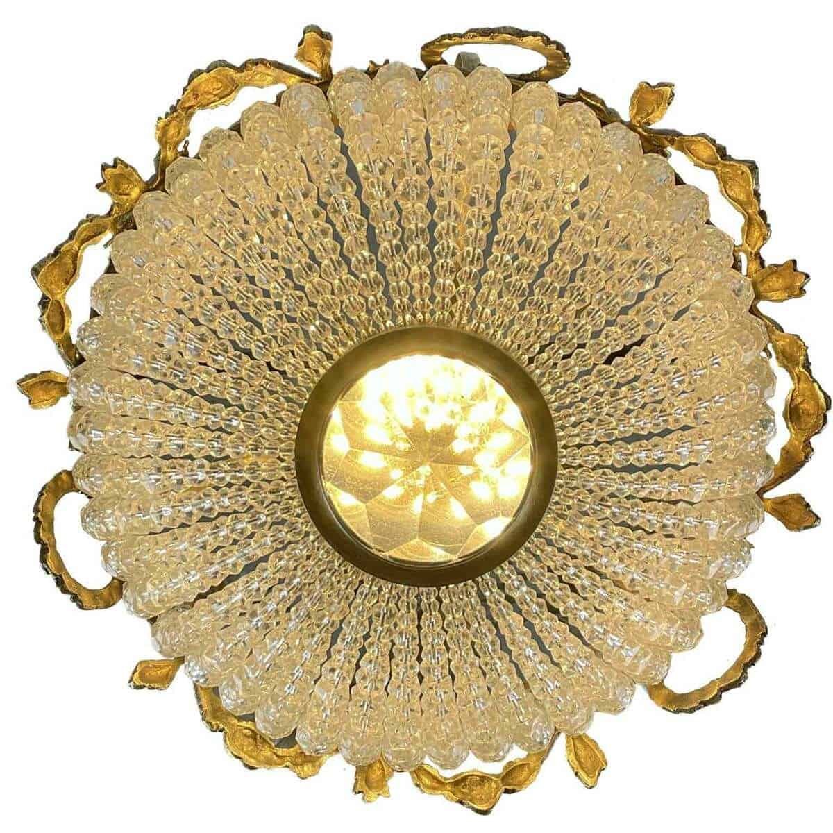 French Bronze Crystal Beaded Basket Chandelier Early 1900s - JAA