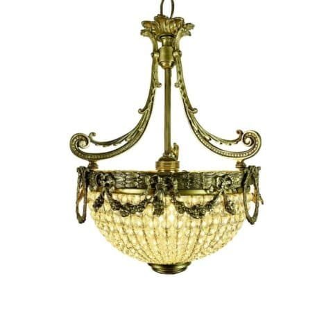 French Bronze Crystal Beaded Basket Chandelier Early 1900s
