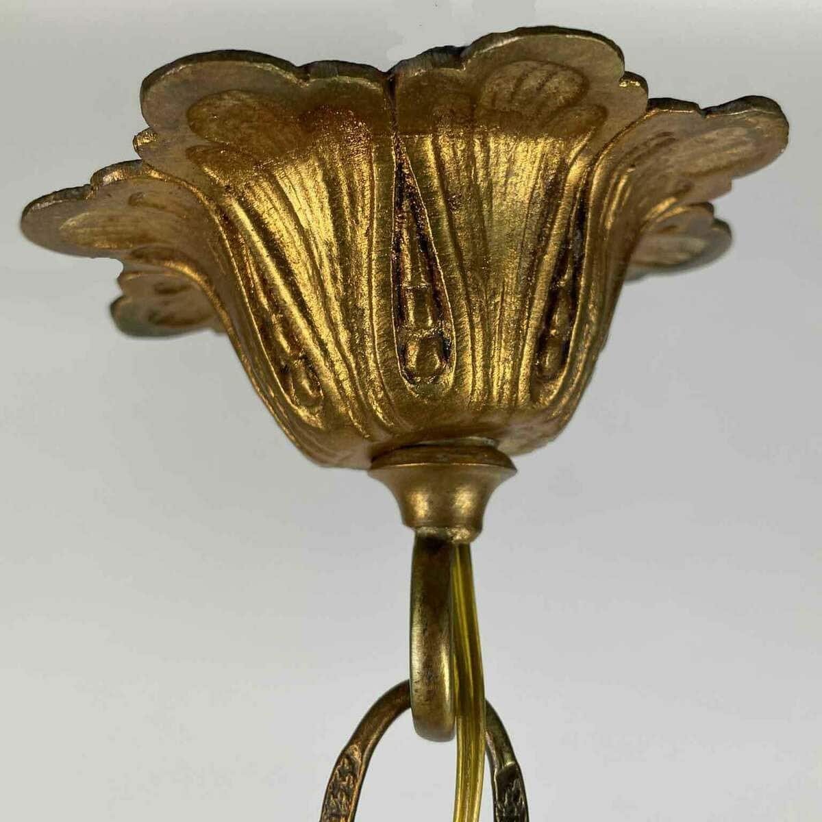 French Bronze Crystal Beaded Basket Chandelier Early 1900s - JAA