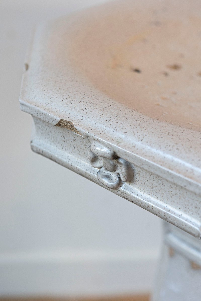 English Turn of the Century Glazed Pottery Bird Bath with Carved Flowers - JAA